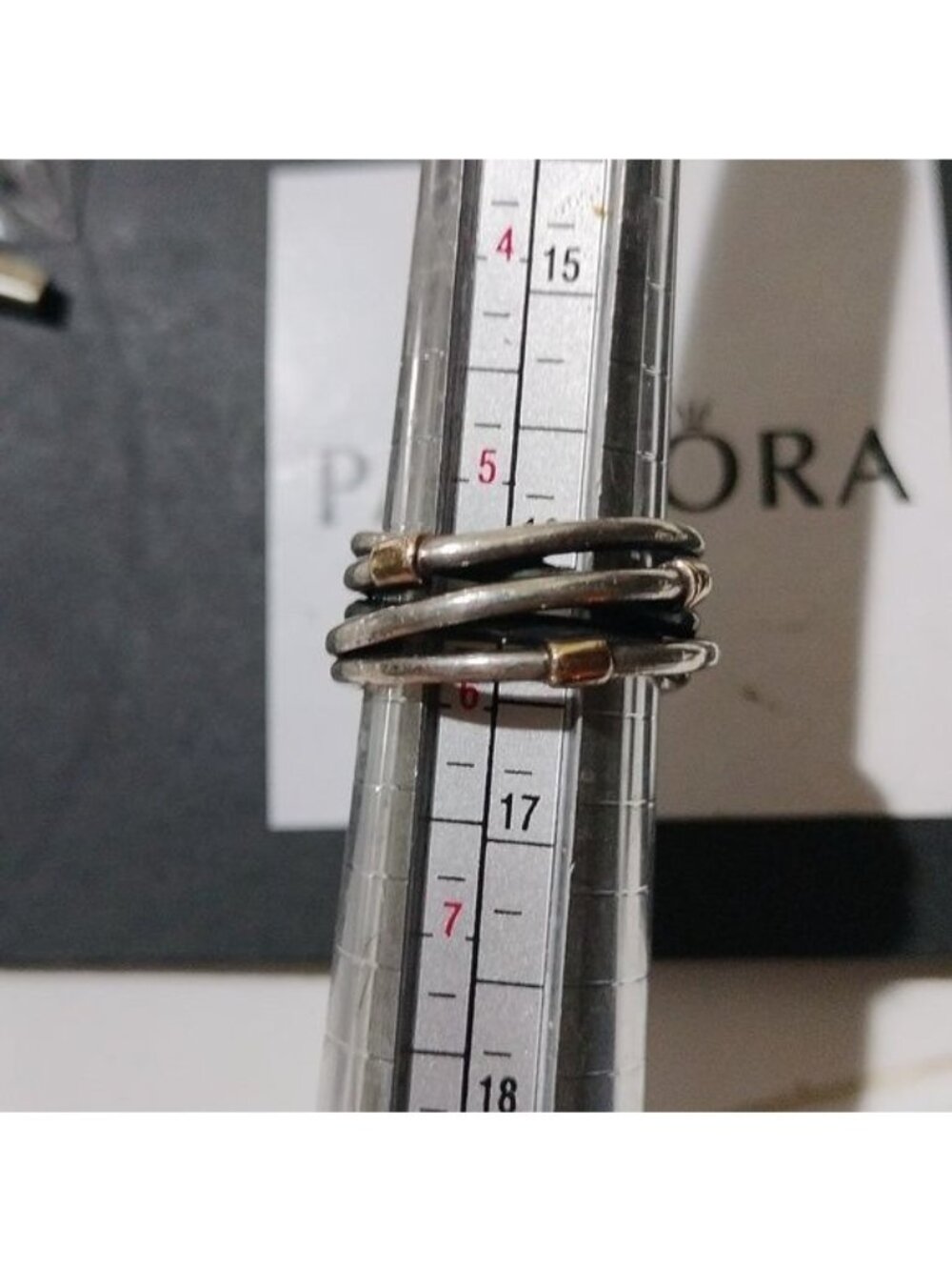 Pandora Sterling Silver Rope Wide Band Ring with 14K Gold - 190383 Size 6 - Picture 3 of 5